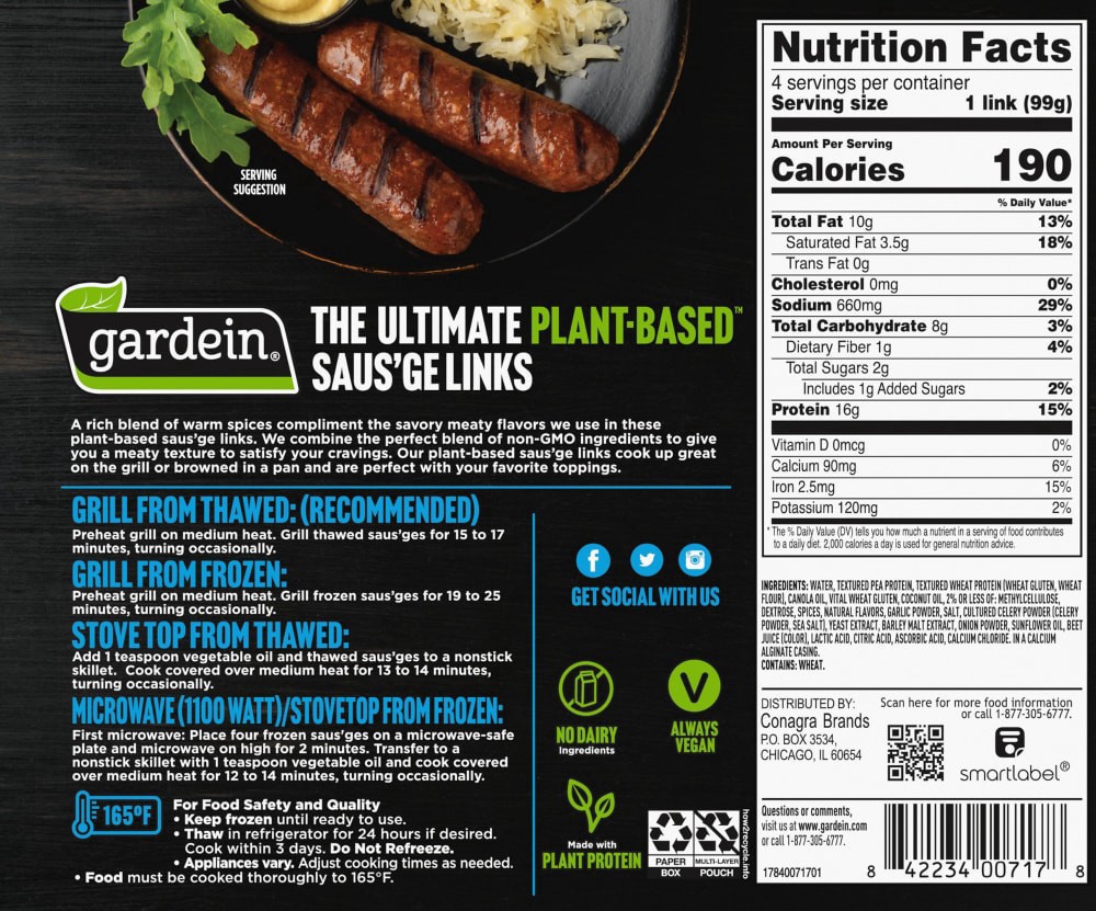 slide 2 of 2, Gardein Ultimate Plant-Based Saus'Ge Bratwurst, 14 oz