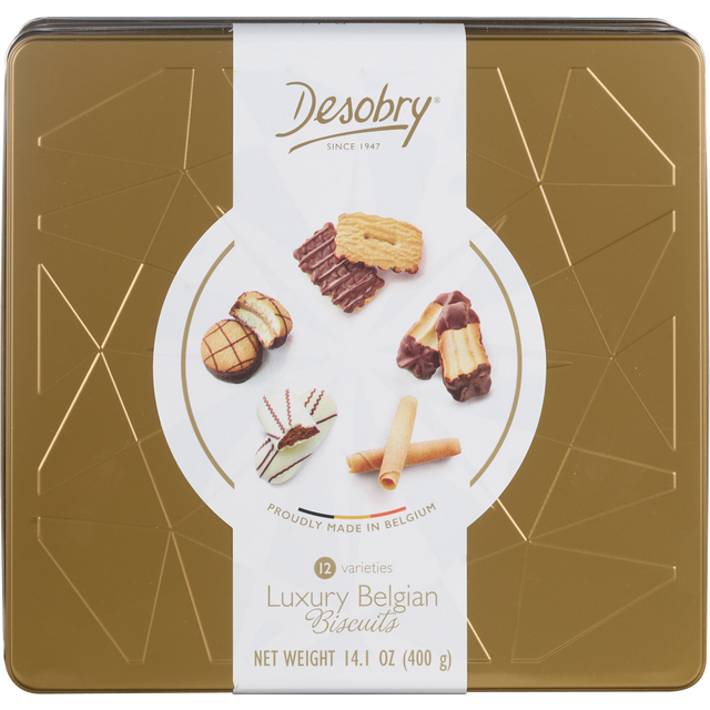 slide 1 of 1, DESOBRY Luxury Belgian Cookie Tin Gold, 1 ct