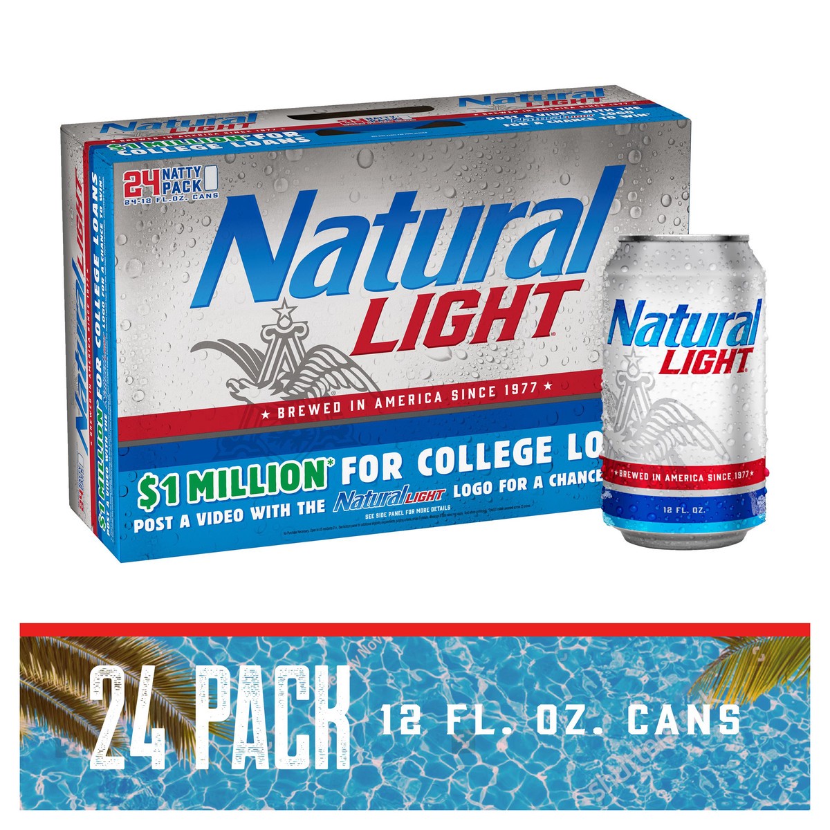 slide 1 of 5, Natural Light Beer, 24 Pack Beer, 12 FL OZ Cans, 4.2% ABV, 288 fl oz