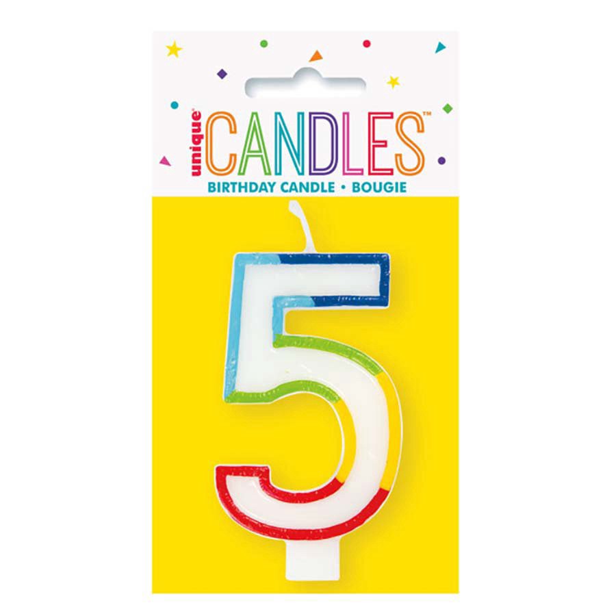 slide 1 of 1, unique Rainbow Border Number 5 Birthday Candle, 3.25 in