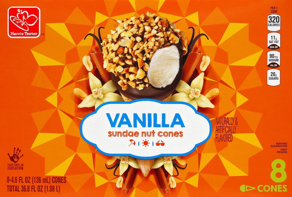 slide 1 of 4, Harris Teeter Sundae Nut Cones - Vanilla, 36.8 oz