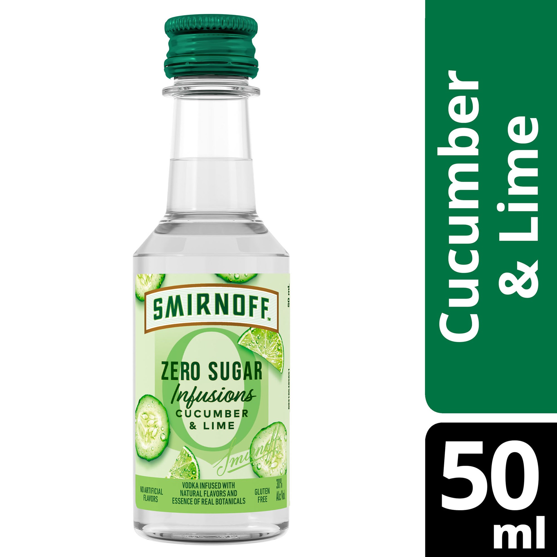 slide 1 of 1, Smirnoff Zero Sugar Infusions Cucumber & Lime (Vodka Infused with Natural Flavors & Essence of Real Botanicals), 50 mL, 50 ml