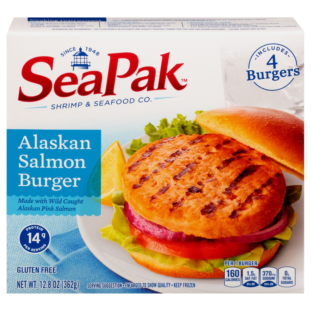 slide 5 of 14, SeaPak Shrimp & Seafood Co. Alaskan Salmon Burger 4 ct Box, 12.8 oz