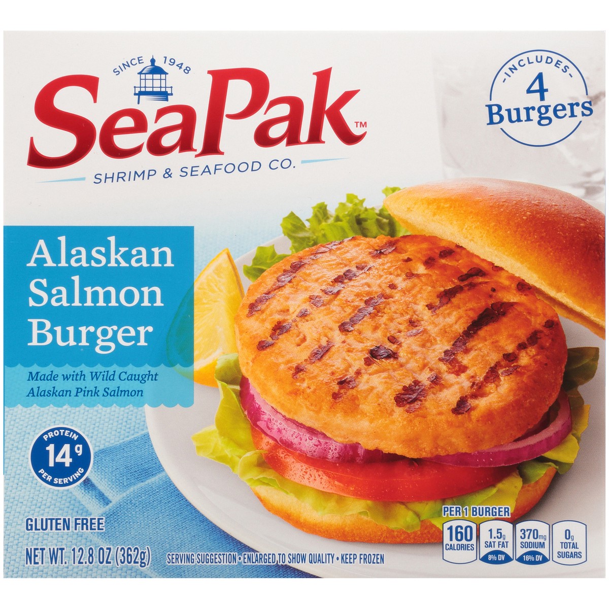 slide 13 of 14, SeaPak Shrimp & Seafood Co. Alaskan Salmon Burger 4 ct Box, 12.8 oz