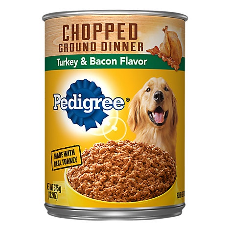 slide 1 of 1, Pedigree Dog Food Wet For Adult Chopped Ground Dinner Turkey & Bacon Flavor, 13.2 oz