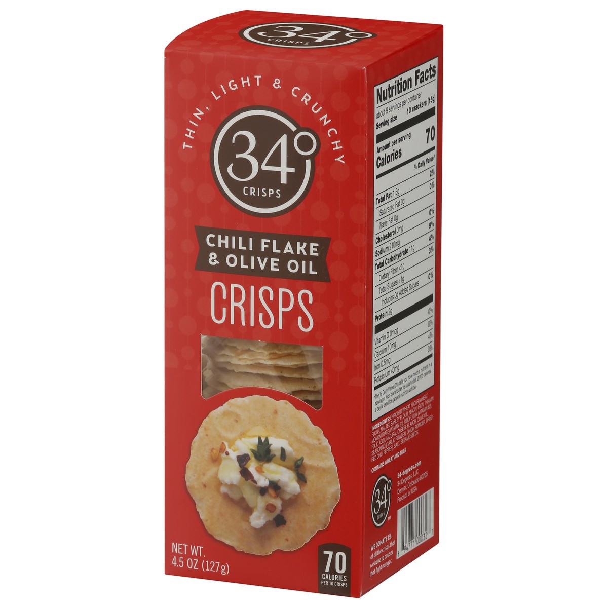 slide 7 of 16, 34 Degrees Chili Flake & Olive Oil Crisps 4.5 oz, 1 ct
