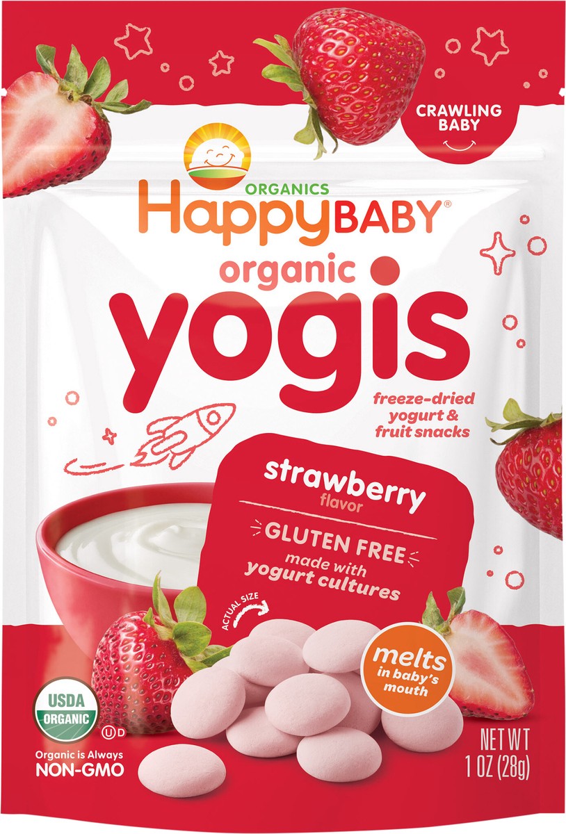 slide 3 of 3, Happy Baby Organics Organic Yogis Freeze-Dried Yogurt & Fruit Snacks Strawberry 1 oz UNIT, 1 oz