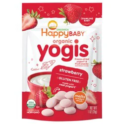 Happy Baby Organics Organic Yogis Freeze-Dried Yogurt & Fruit Snacks Strawberry 1 oz UNIT