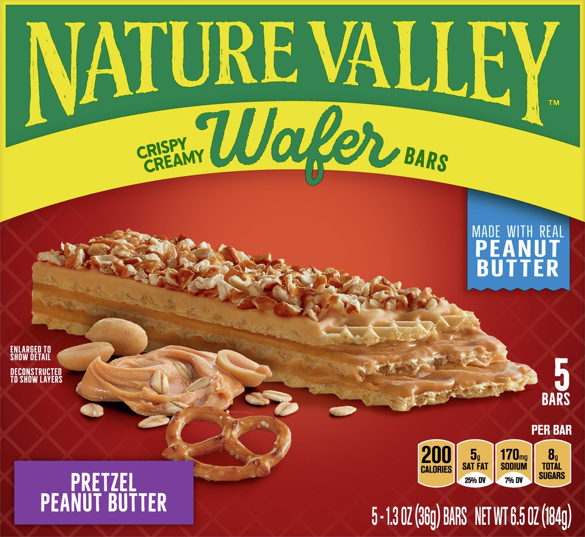 slide 10 of 14, Nature Valley Wafer Bars, Pretzel Peanut Butter, 1.3 oz, 5 ct, 5 ct