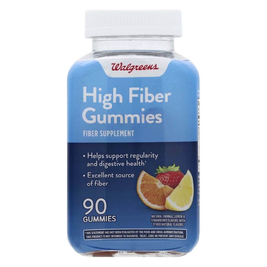 slide 1 of 1, Walgreens High Fiber Gummies Orange, Lemon, Strawbery, 90 ct