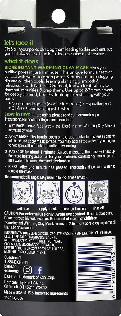 slide 7 of 9, Biore Self Heating One Minute Mask - Natural Charcoal, 4 ct