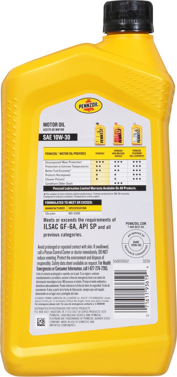 slide 4 of 9, Pennzoil Conventional Sae 10W-30 Motor Oil Quart, 32 fl oz