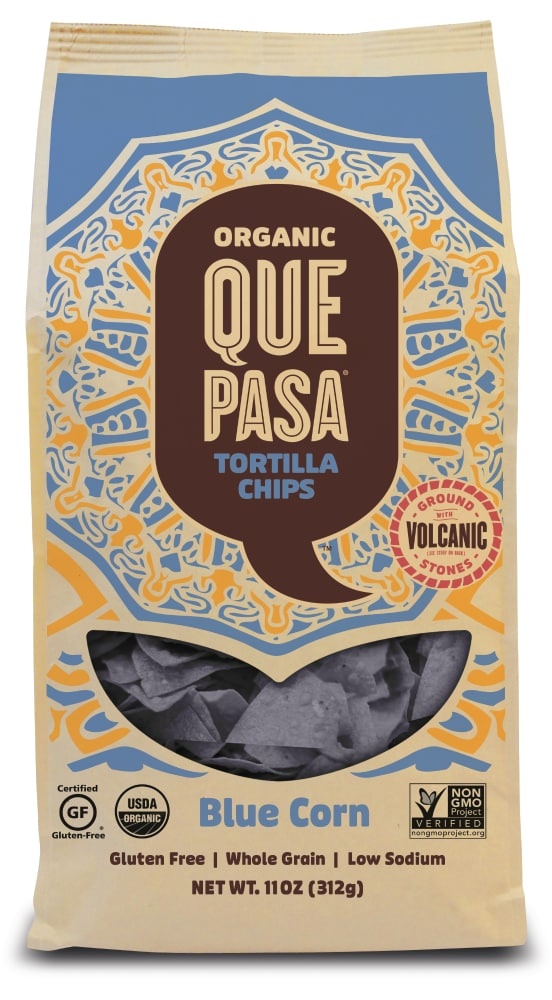 slide 1 of 1, Que Pasa Organic Blue Chips, 11 oz