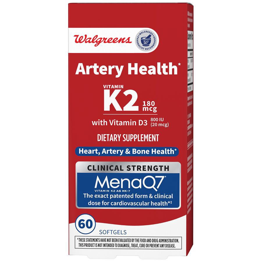 slide 1 of 5, Walgreens Artery Health Vitamin K2 with Vitamin D3, 60 ct