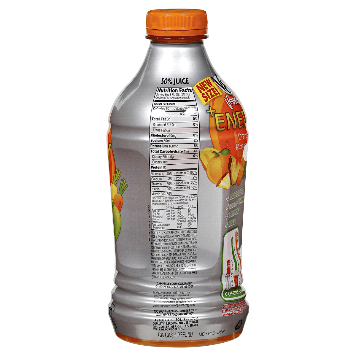 slide 2 of 3, V8 V-Fusion Orange Pineapple Energy Vegetable and Fruit Juice Bottle, 46 fl oz