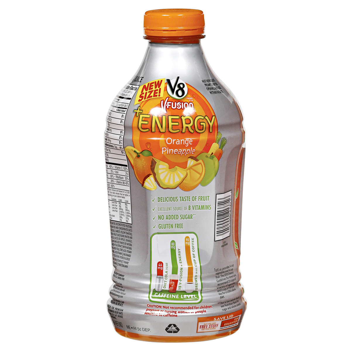 slide 3 of 3, V8 V-Fusion Orange Pineapple Energy Vegetable and Fruit Juice Bottle, 46 fl oz