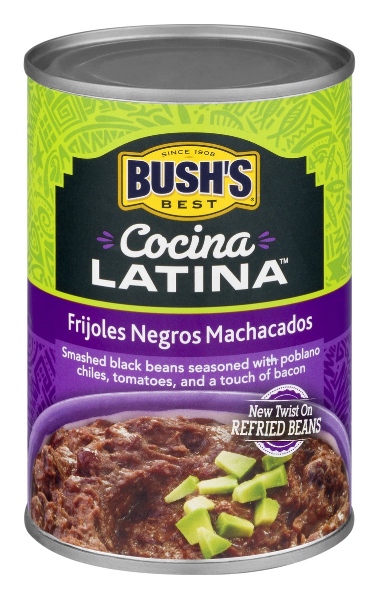 slide 1 of 1, Bush's Best Cocina Latina Frijoles Negros Machacados, 16 oz