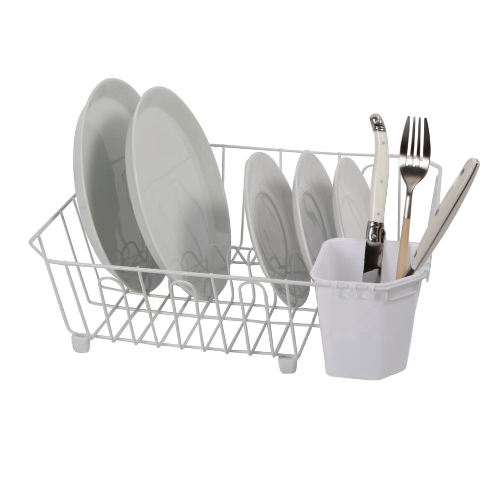 slide 1 of 1, Dish Drain With Utensil Caddy - White, 1 ct