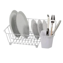 Dish Drain With Utensil Caddy - White