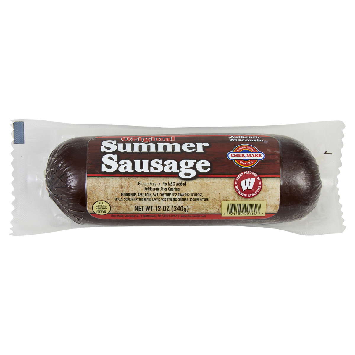 slide 1 of 5, Cher-Make Hardwood Smoked Summer Sausage, 12 oz