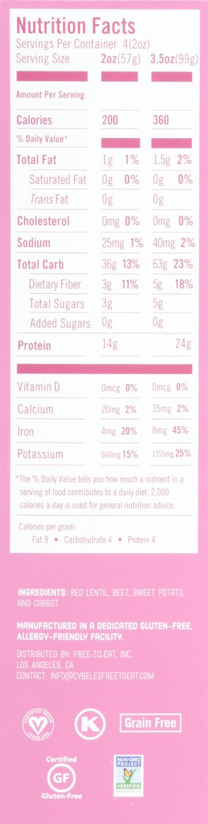 slide 8 of 9, Cybele's Free to Eat Gluten Free Red Lentil, Beet, Sweet Potato & Carrot Rotini 8 oz, 8 oz