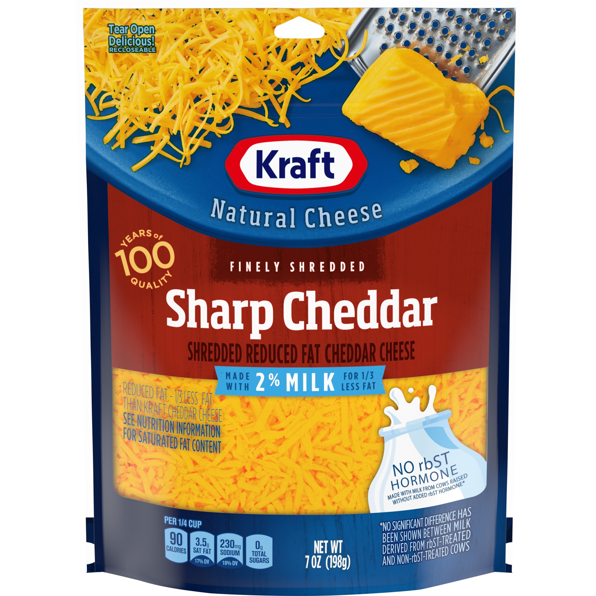 slide 1 of 6, Kraft Sharp Cheddar Finely Shredded Cheese with 2% Milk, 7 oz