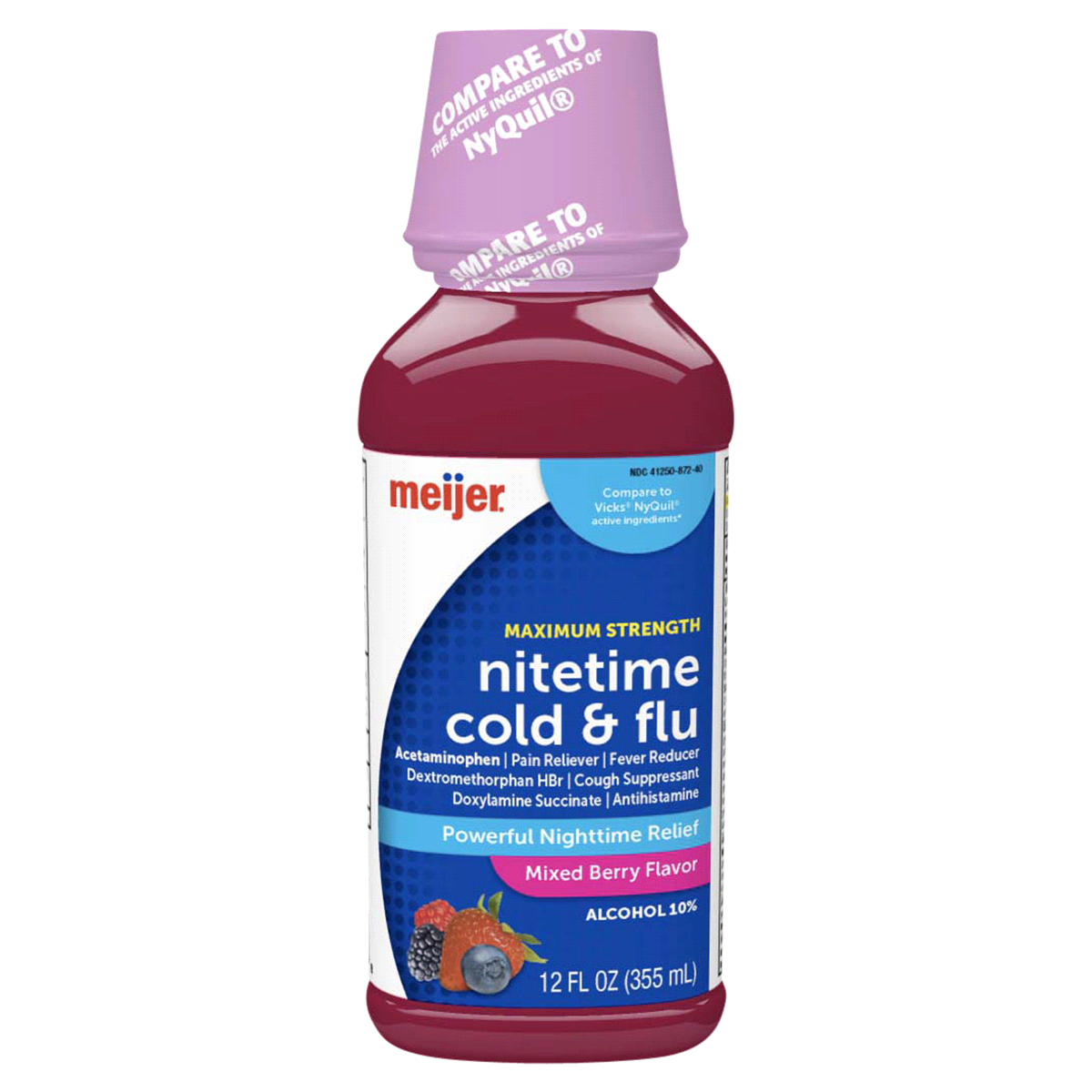 slide 1 of 1, Meijer Nitetime Cold/Flu Mixed Berry, 12 fl oz