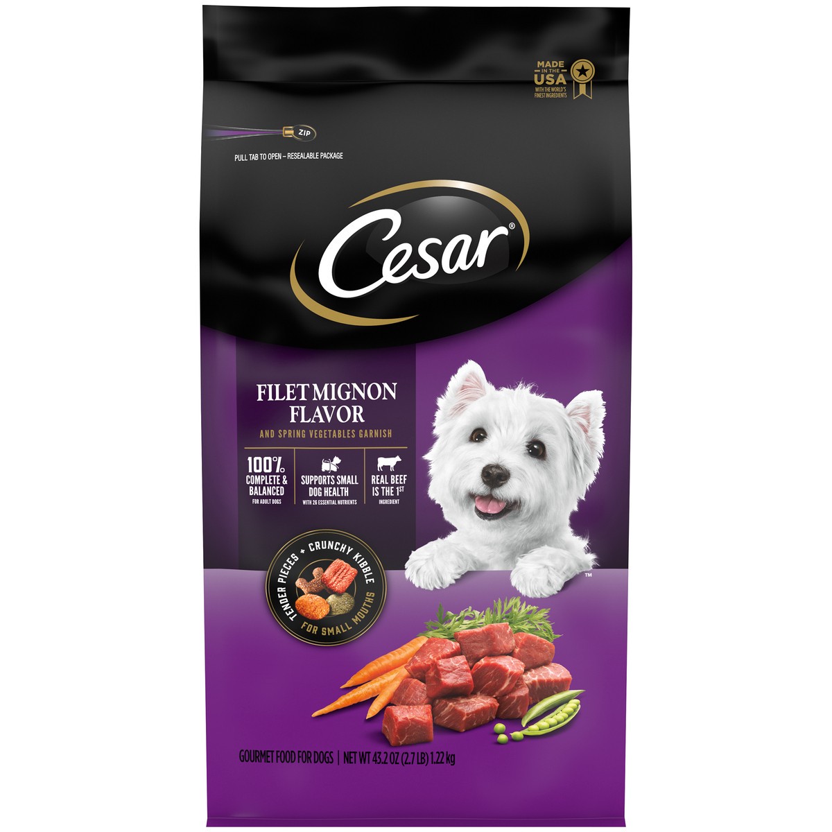 slide 1 of 5, Cesar Filet Mignon Flavor and Spring Vegetables Garnish Dog Food 43.2 oz. Bag, 43.20 oz