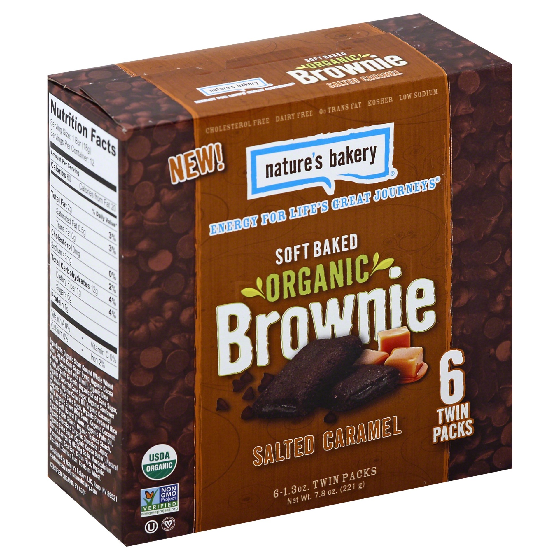 slide 1 of 1, Nature's Bakery Organic Soft Baked Salted Caramel Brownies, 6 ct; 1.3 oz