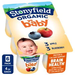 Stonyfield Organic YoBaby 6+ Months Whole Milk Apple & Blueberry Yogurt 6 - 4 oz Cups