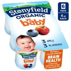 Stonyfield Organic YoBaby 6+ Months Whole Milk Apple & Blueberry Yogurt 6 - 4 oz Cups