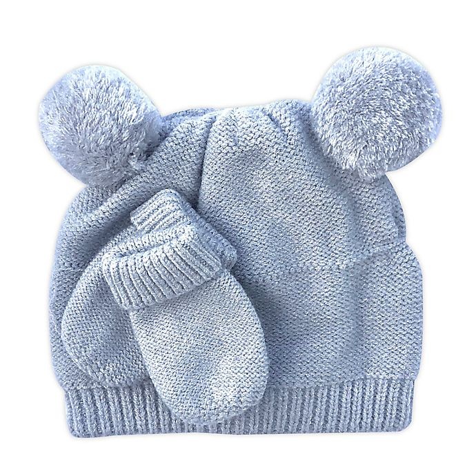 slide 1 of 1, NYGB Newborn Double Pom Hat and Mitten Set - Cloud, 2 ct