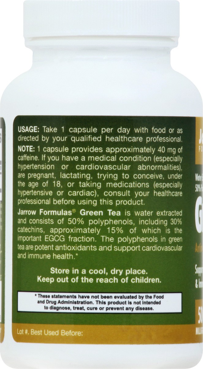slide 7 of 9, Jarrow Formulas 500 mg Veggie Capsules Green Tea 100 ea, 100 ct