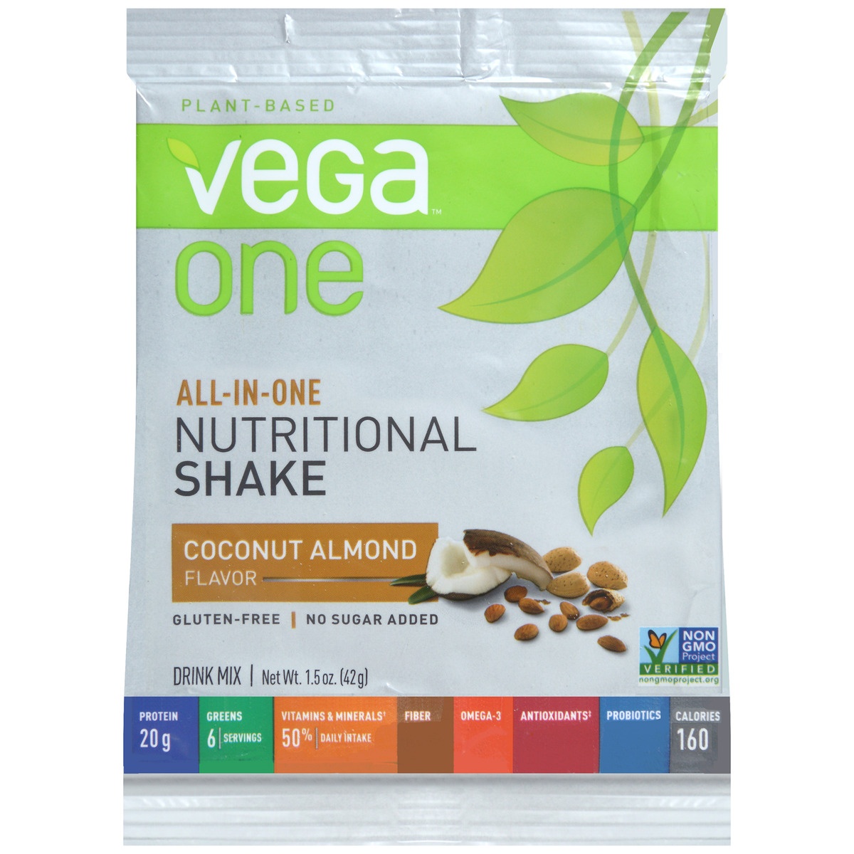 slide 1 of 1, Vega One Plant-Based All-In-One Nutritional Coconut Almond Shake Drink Mix Pouch, 1.5 oz