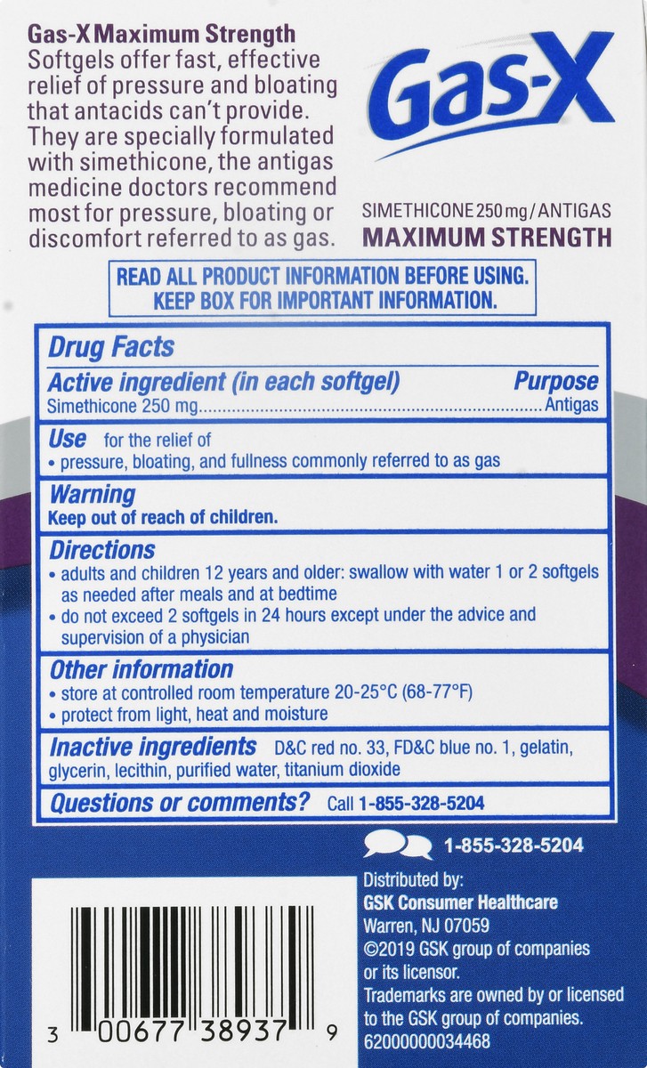 slide 6 of 12, Gas-X 250 mg Maximum Strength Softgels Antigas 30 ea, 30 ct