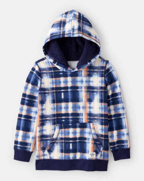 slide 1 of 2, Oshkosh Boys DayDream Fleece Plaid Long-Sleeve Hoodie - White/Blue/Orange Multi 6, 1 ct