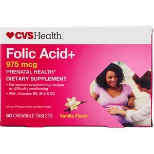 slide 1 of 1, CVS Pharmacy 975-mcg Folic Acid+ Chewable Tablets, 60 ct