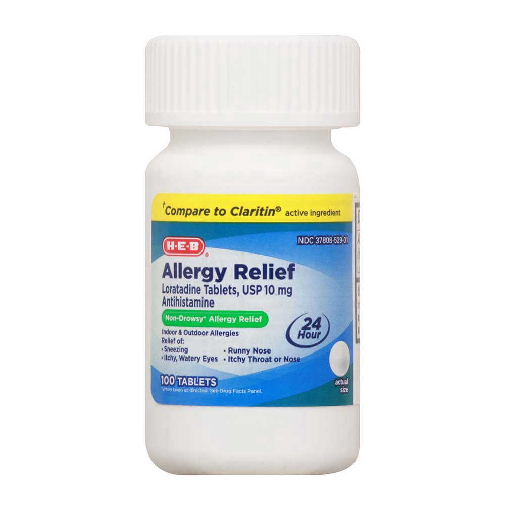 slide 1 of 1, H-E-B Non-Drowsy Allergy Relief Tablets, 100 ct