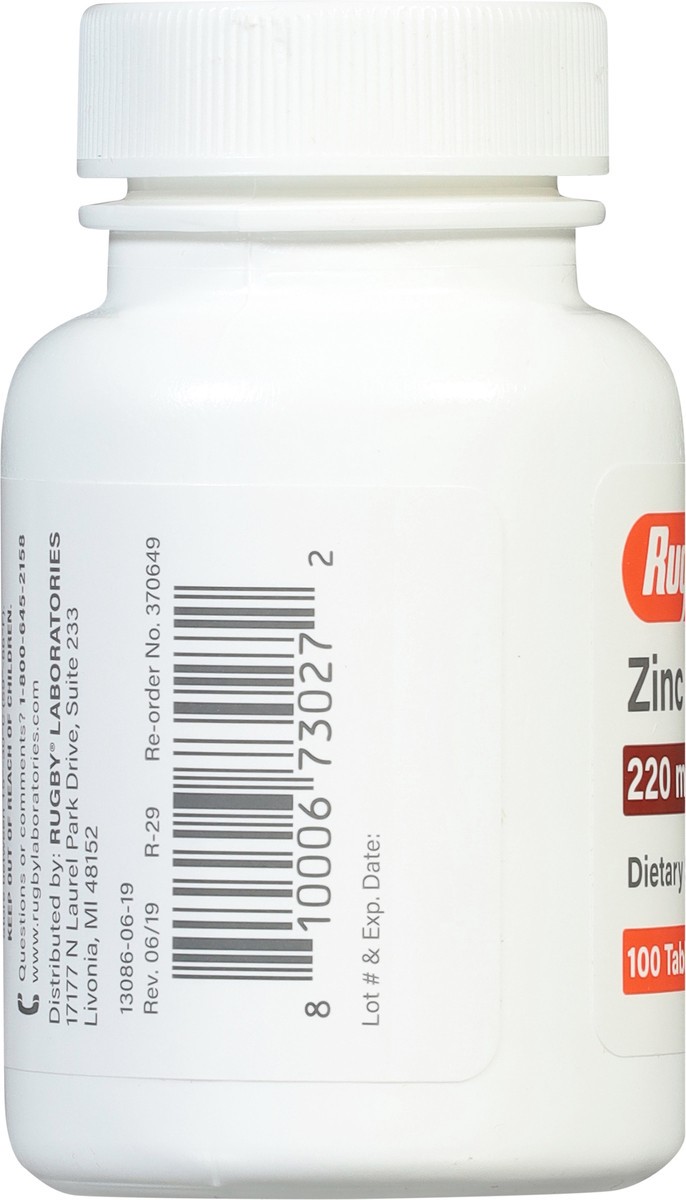 slide 10 of 13, Rugby 220 mg Zinc Sulfate 100 Tablets, 1000 ct