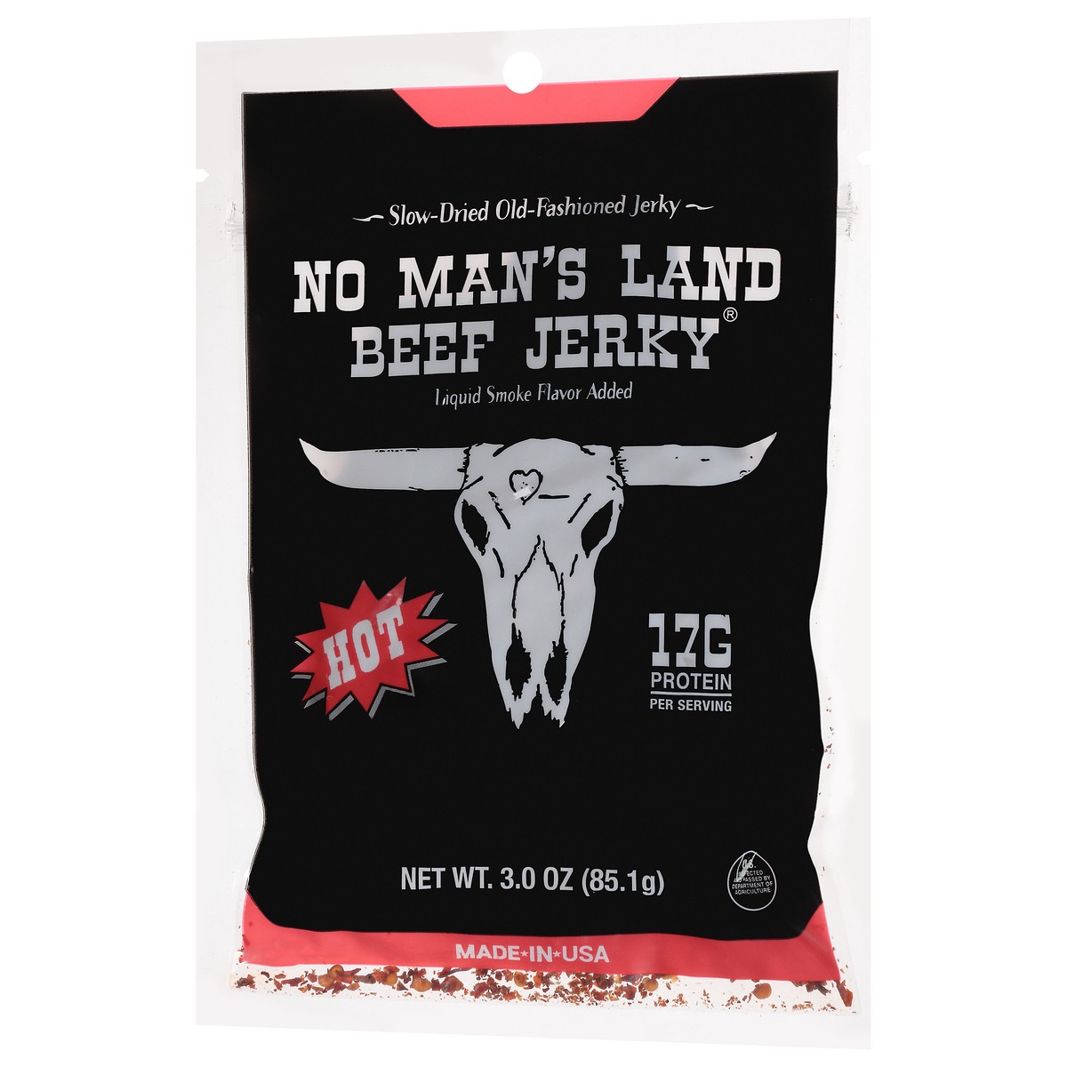 slide 3 of 9, No Man's Land Hot Beef Jerky, 3 oz