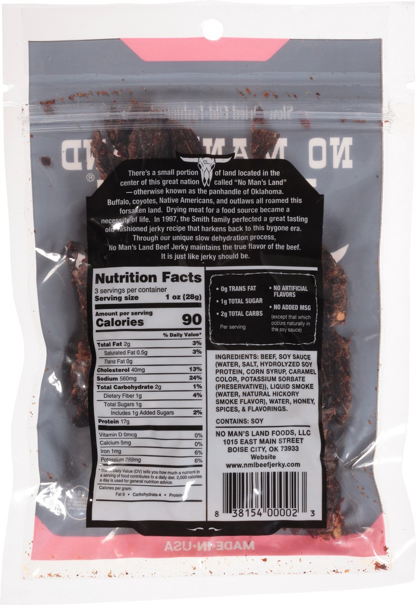 slide 5 of 9, No Man's Land Hot Beef Jerky, 3 oz