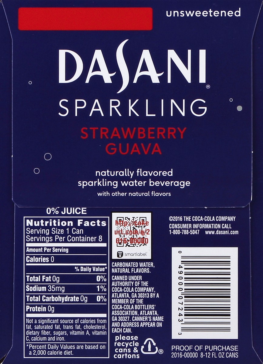 slide 3 of 6, DASANI Sparkling Water Strawberry Guava Zero Calories, 12 fl oz, 8 Pack, 8 ct; 12 fl oz