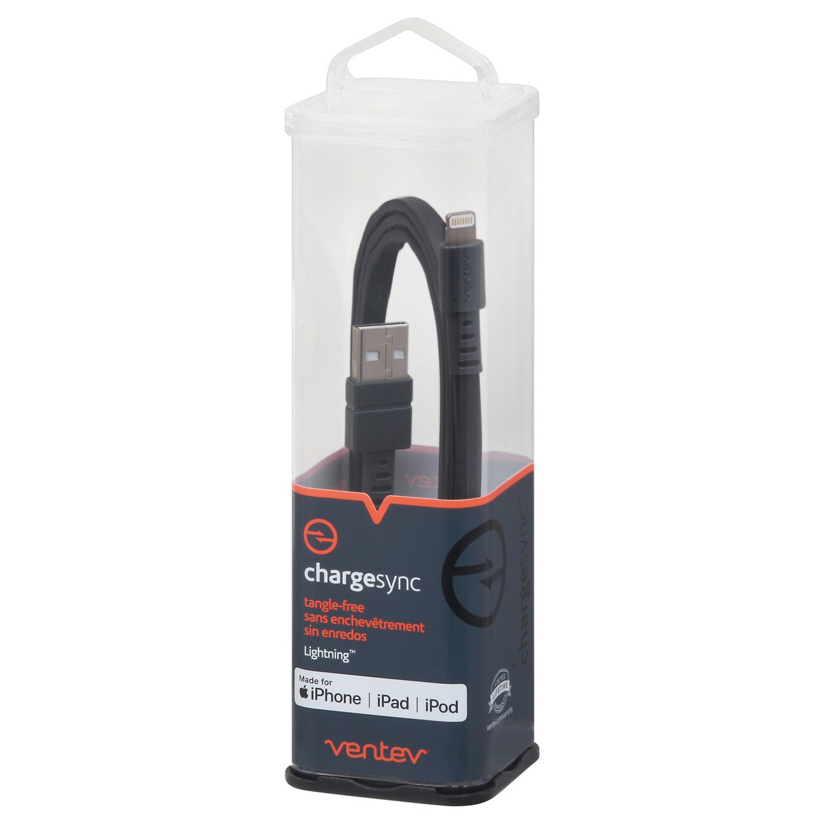 slide 8 of 9, Ventev ChargeSync Black Tangle-Free Lightning Cable 1 ea, 1 ea