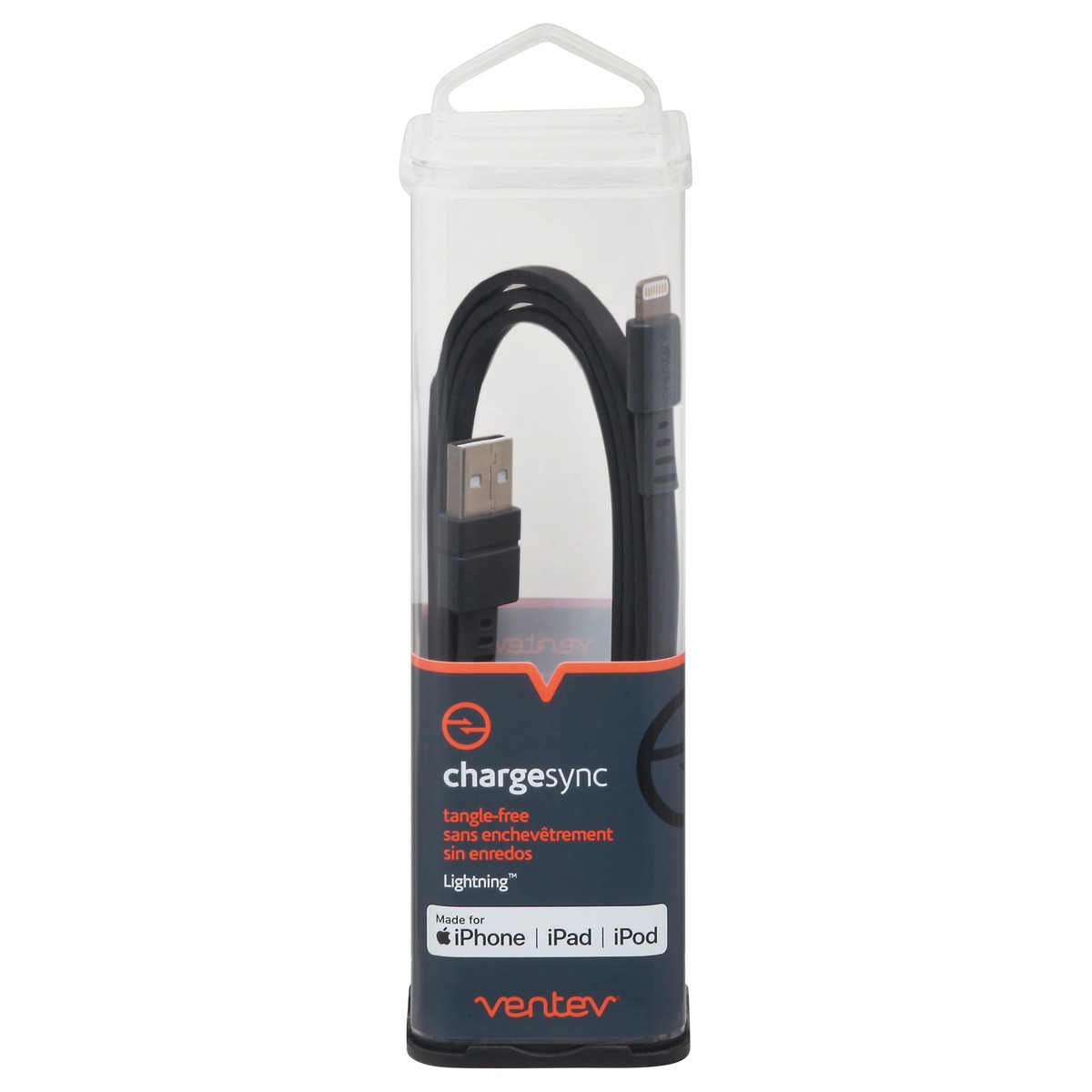 slide 1 of 9, Ventev ChargeSync Black Tangle-Free Lightning Cable 1 ea, 1 ea