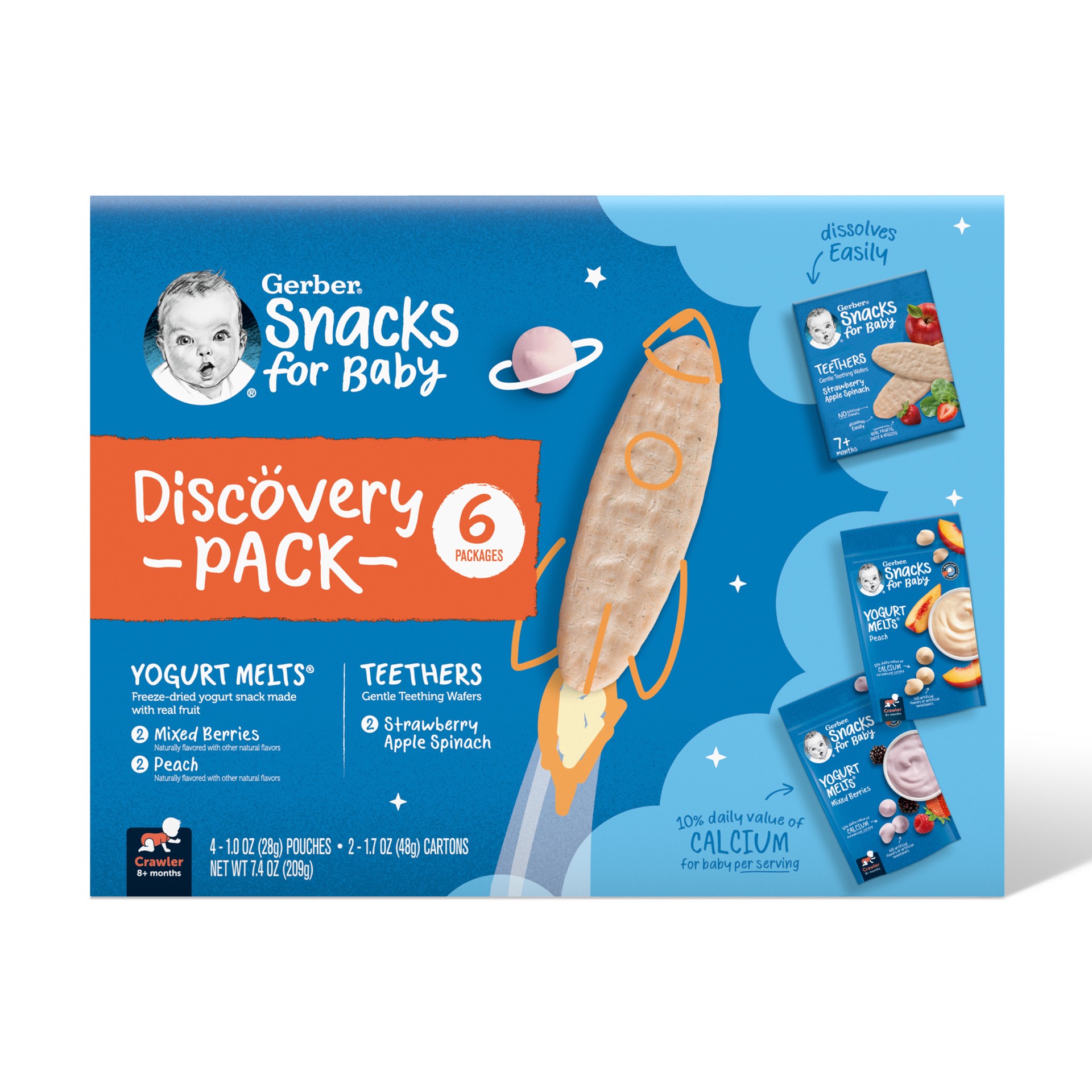 slide 2 of 7, Gerber Stage 3 Baby Food, Teethers and Yogurt Melts Snacks Variety Pack, (Pack of 6), 7.4 oz