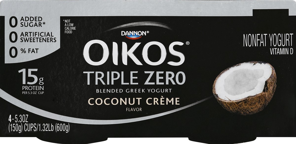 slide 2 of 4, Oikos Triple Zero Coconut Crème Blended Greek Yogurt, 4 ct; 5.3 oz