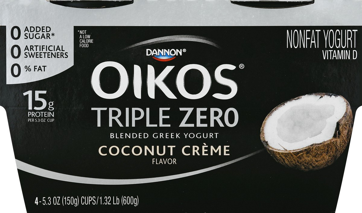 slide 4 of 4, Oikos Triple Zero Coconut Crème Blended Greek Yogurt, 4 ct; 5.3 oz