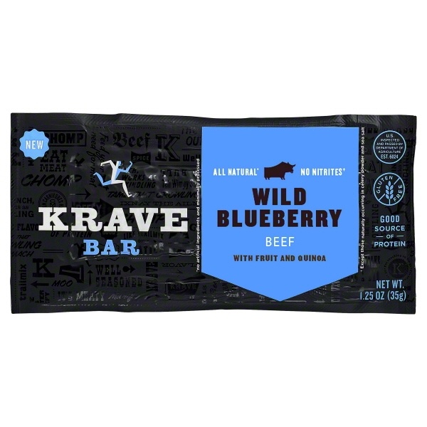 slide 1 of 1, Krave Bar Wild Blueberry Barbecue Seasoned Beef, 1.25 oz
