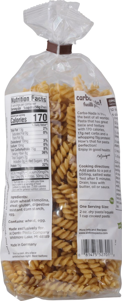 slide 9 of 13, Al Dente Carba-Nada Fusilli Pasta - 12 oz, 12 oz