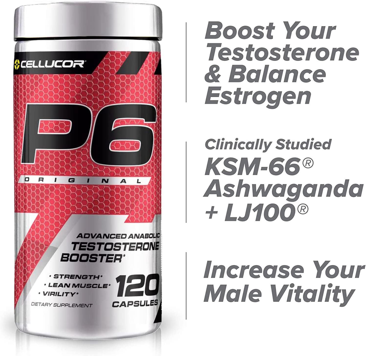 slide 2 of 4, Cellucor, P6 Original, Testosterone, Unflavored, Testosterone Booster, Lean Muscle, 1.50 g